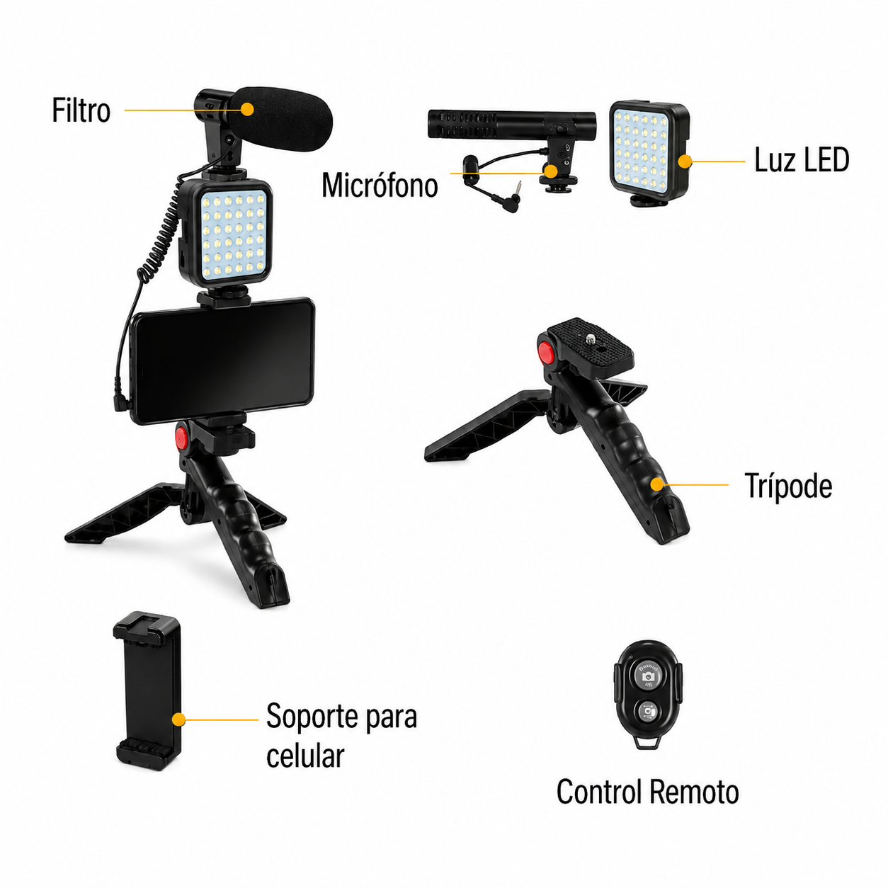 KIT DE GRABACION DE VIDEO CON TRIPODE Y BLUETOOTH